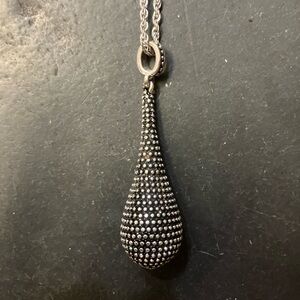 24” Faux Silver Teardrop Pendant Necklace